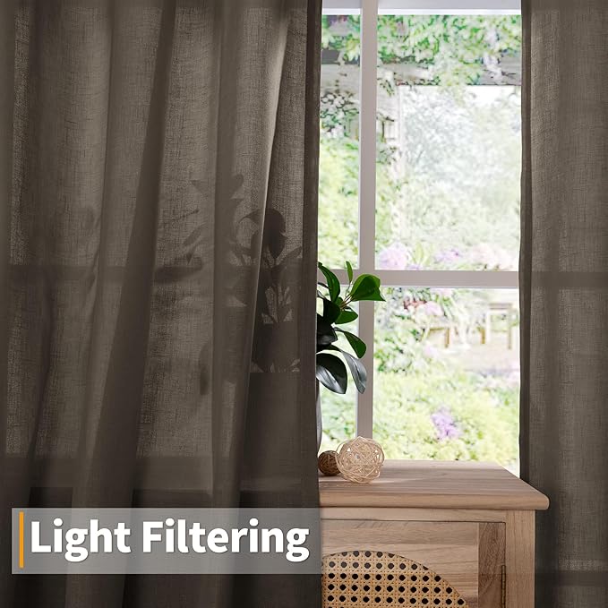 YoungsTex Chocolate Brown Linen Curtains for Living Room 84 Inches Length 2 Panels, Light Filtering Drapes with Grommet Privacy for Dining Bedroom, 52 X 84 Inch