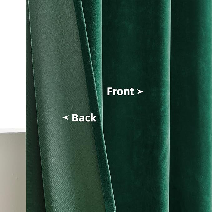 Joydeco Dark Green Velvet Curtains 90 Inches Long, Luxury Grommet Blackout Curtain 2 Panels, Thermal Insulated Privacy Room Darkening Window Drapes for Bedroom Living Room Home Theatre (52Wx90L)