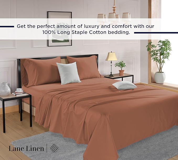 LANE LINEN Bed Sheets Queen Size – Premium 600 Thread Count Long-Staple 100% Cotton Sheets Queen Size Set, Hotel Luxury Soft & Cool Sateen Finish, Fully Elasticized 15" Deep Pocket – Rose Dawn