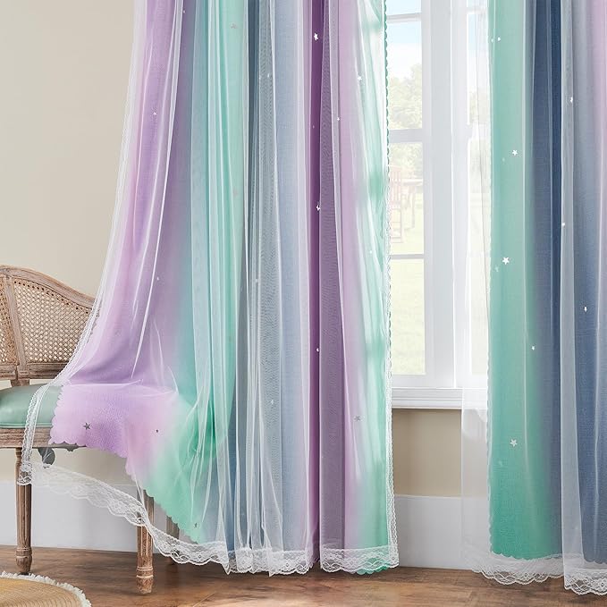 XiDi Curtains for Bedroom Decor, Rainbow Purplgreen grey52/96