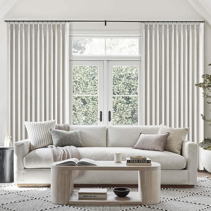 Topfinel Extral Wide Curtains, Pinch Pleated 100% Blackout Linen Luxury Drapery with Hooks for Patio Sliding Door Large Window Living Room Track System, 72" Wx102 L 1 Panel