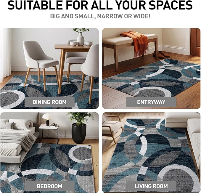 Rugshop Blue Modern Geometric Indoor Large Area Rug, Overlapping Circle Pattern, Fade Resistant, Non-Shedding, for Living Room, Dining Room and Family Room, 7'10" x 10'2"