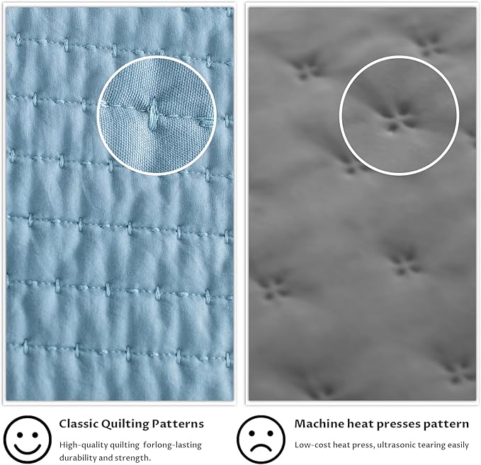 KASENTEX Twin Quilt Set 68"x86" – Soft Washed 3-Layer Lightweight Bedspread, Minimalist Nordic Design, All-Season Spring & Summer Quilt Set (1 Quilt + 2 Pillow Shams), Blue