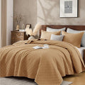 Cali King Quilt Set with Shams Lightweight Quilted Bedspread Coverlet Thin Comforter Bed Cover Vintage Washed Quilted Blanket for All Season, Brushed Microfiber Diamond Stitching, Brown, 111"x92"