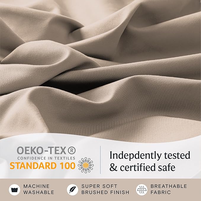 LuxClub 4 PC Full Sheet Set, Deep Pockets Wrinkle Free Cooling Bed Sheets Hotel Bedding for Women, Men, Kids & Teens, Includes 1 Fitted Sheet, 1 Flat Sheet and 2 Pillowcases-Soft Light Khaki