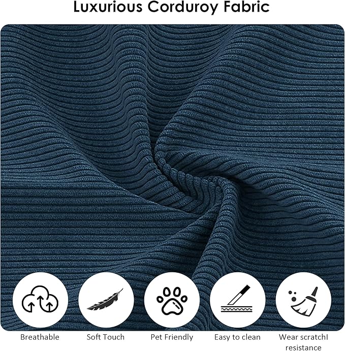 80" Convertible Sofa Bed, 3-in-1 Corduroy Folding Pull Out Couch with Pillows, No Assembly Modern Boneless Couch Compression Sofa in Box, Floor Sofa with Side Storage Pocket for Living Room,Navy Blue
