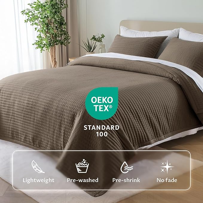 KASENTEX Oversized King Quilt Set 112"x106" – Soft Washed 3-Layer Lightweight California King Bedspread, Minimalist Nordic Design, All-Season Spring & Summer Quilt Set (1 Quilt + 2 Pillow Shams), Cub