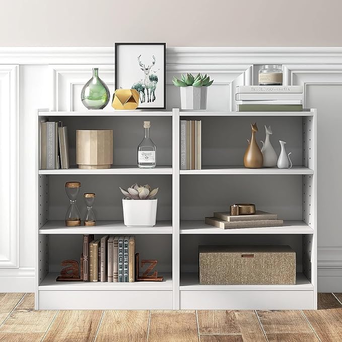 LOKO 3-Tier Open Bookcase Set of 2, Modern 3-Cube Bookshelf with 18-Position Adjustable Shelves & Anti-toppling Devices, Multipurpose Cubical Display Storage Organizer for Living Room Study (2, White)