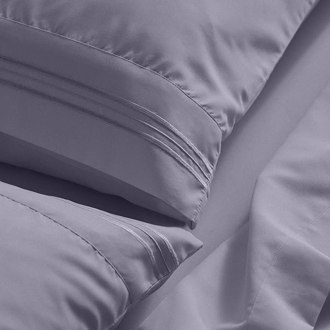 Mellanni Queen Sheet Set - 6-Piece Iconic Collection Bedding, (Including 4 Pillowcases), 21-Inch Extra Deep Pocket, Easy Care, Ultra Soft, Cooling Sheets, Brushed Microfiber - Hazy Lilac