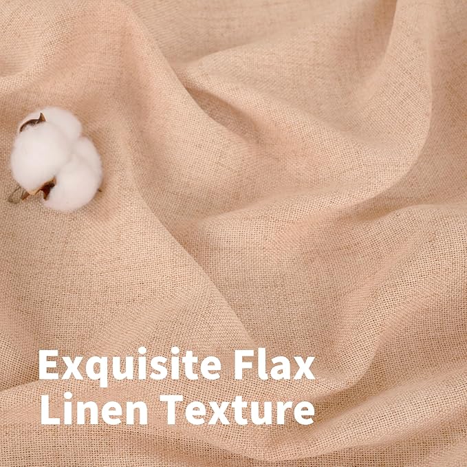 YoungsTex Linen Curtains 63 Inches Length for Living Room, Light Filtering Textured Short Window Drapes with Bronze Grommet Privacy for Bedroom Bathroom, Peach, 42 x 63 Inch, 2 Panels