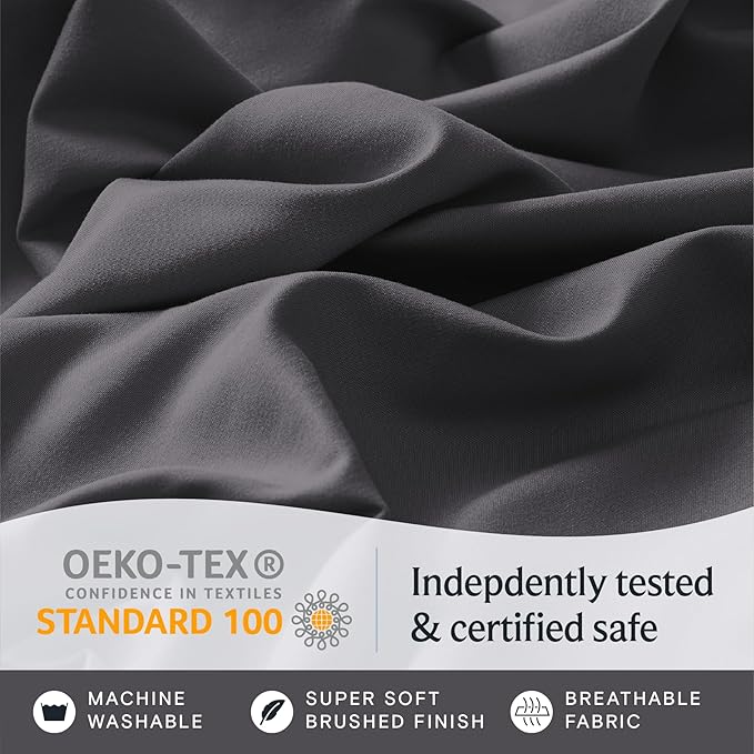 LuxClub 4 PC Full Sheet Set, Deep Pockets Wrinkle Free Cooling Bed Sheets Hotel Bedding for Women, Men, Kids & Teens, Includes 1 Fitted Sheet, 1 Flat Sheet and 2 Pillowcases-Dark Grey