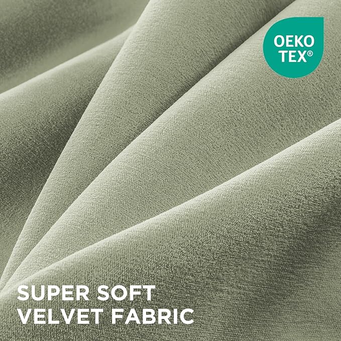 Joydeco Sage Green Velvet Curtains 84 Inches 2 Panels, Luxury Thermal Insulated Soft Green Curtains for Bedroom & Living Room, Room Darkening Velvet Drapes, Rod Pocket (52W x 84L)
