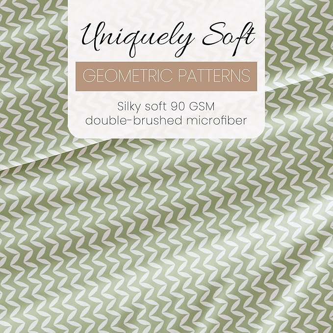 Linen Market Double-Brushed Patterned Microfiber Queen Sheet Set 4 Piece – Oeko-TEX Certified Ultra Soft & Wrinkle-Free - 16" Deep Pocket Sheets - Easy Care Queen Size - Puffed Chevron Sage