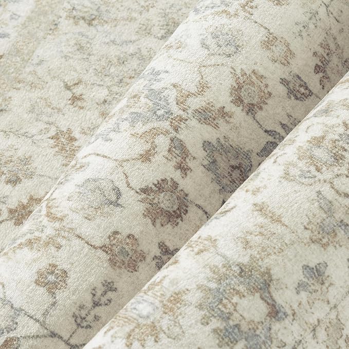 2x6 Taupe Runner Rug Hallway Non Slip Kitchen Vintage Distressed Long Carpet Indoor Machine Washable Retro Floral Bedroom Accent Throw Rug for Office Laundry Bathroom Dining Living Room