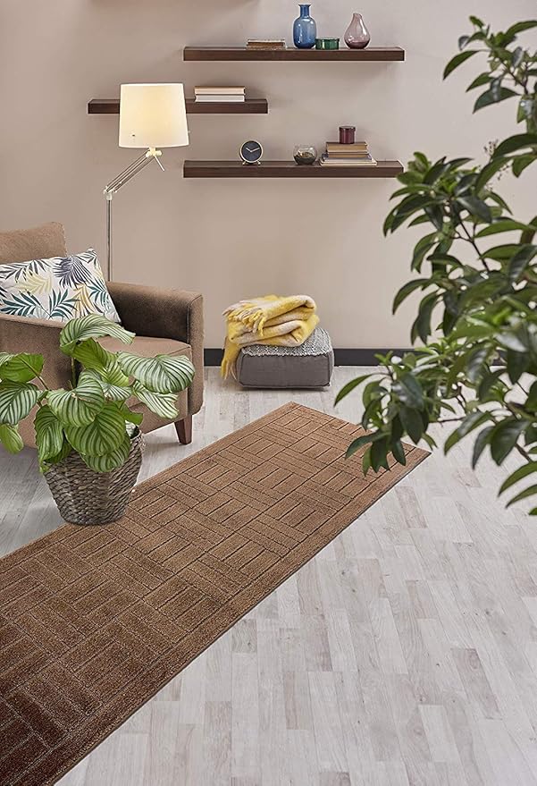Custom Length Hallway Runner Rug,Slip Resistant,Bricks Brown, 26 Inch X 23 feet, Sold and Priced Per Foot