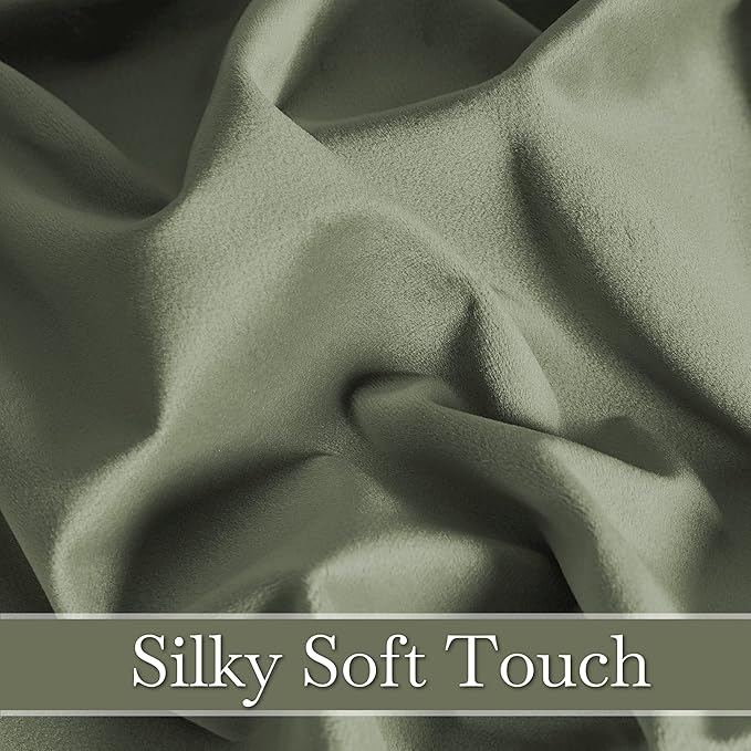 RYB HOME Plush Velvet Curtains, Heavy Duty Back Tab Decorative Window Drapes Privacy Room Darkening Covering for Living Room Playroom, Sage Green, W52 x L120 inches, Set of 2 Panels