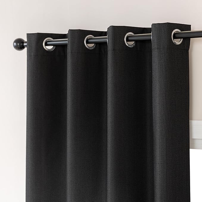 Amazon Basics Faux Linen Blackout Curtains for Bedroom and Living Room, 2-Piece Set with Grommets, 42" W x 84" L, Black