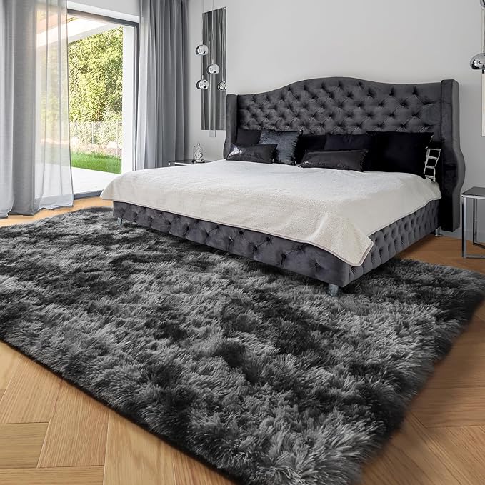 PAGISOFE Abstract Soft Shaggy Rugs for Living Room 5x8 Ft,Tie-Dyed Grey Fluffy Washable Rugs for Kids Room Furry Carpets for Bedroom Room Decor Aesthetic Large Shag Carpet for Boys Girls Dorm Nursery