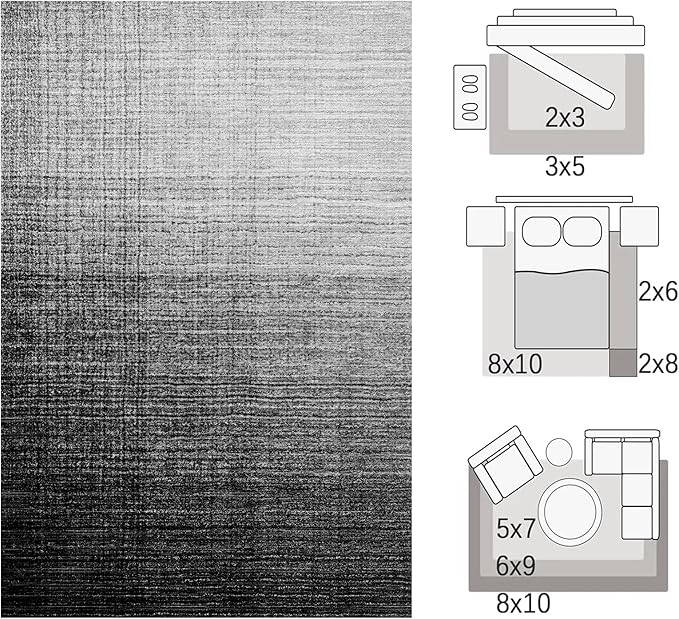 Area Rugs 8x10, Machine Washable Rugs for Living Room Floor Non Silp Vintage Rug Black Carpet for Living Room Dinning Room Bedroom Rug Under Bed Home | Black White