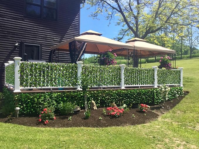BYBAG Expandable Faux Ivy Fence Privacy Screen for Patio Outdoor Balcony Bedroom Decor,Artificial Leaf Wall Decoration Fencing Panel(Single Sided Leaves) (1, whiteflower)