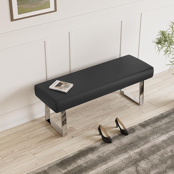 JIEXI Bedroom Bench Bed end upholstered Bench Indoor Corner Small Footstool with Metal Legs, for Kitchen entryway Dining Room and Living Room Window