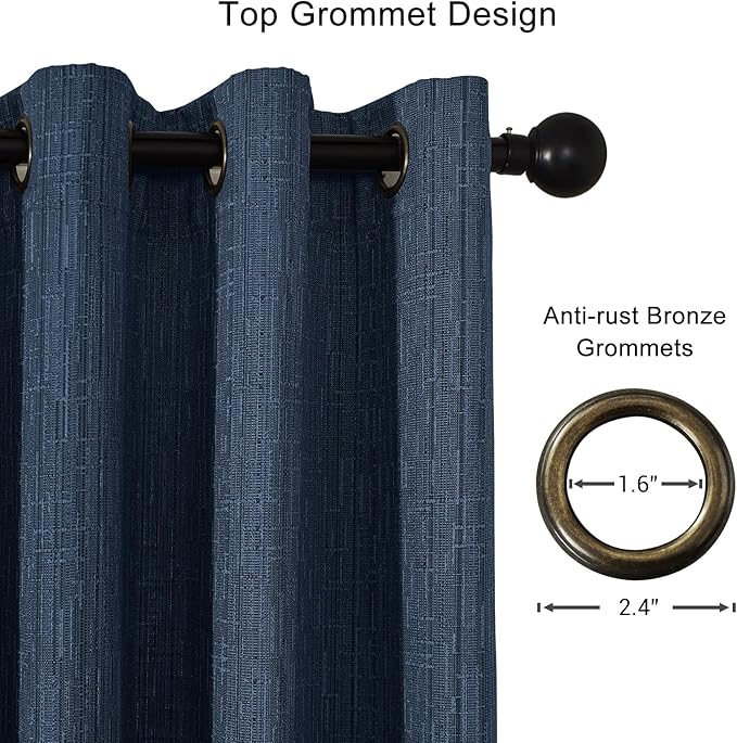 Linen Curtains 188 inch Length 2 Panels for High Ceiling Extra Long Thick Faux Linen Window Drapes Burlap Textured Curtains with Grommet for 2 Story High Living Room (52x188 Navy)