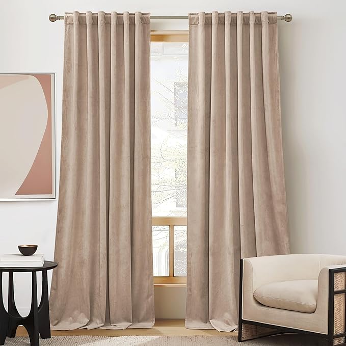 RYB Home Blush Velvet Curtains 84 inches - Room Darkening Curtains for Nursery, Bedroom Window Panels Soft Drapes for Kids Dining Room, Wide 52 x Long 84, Blush, 2 Panels