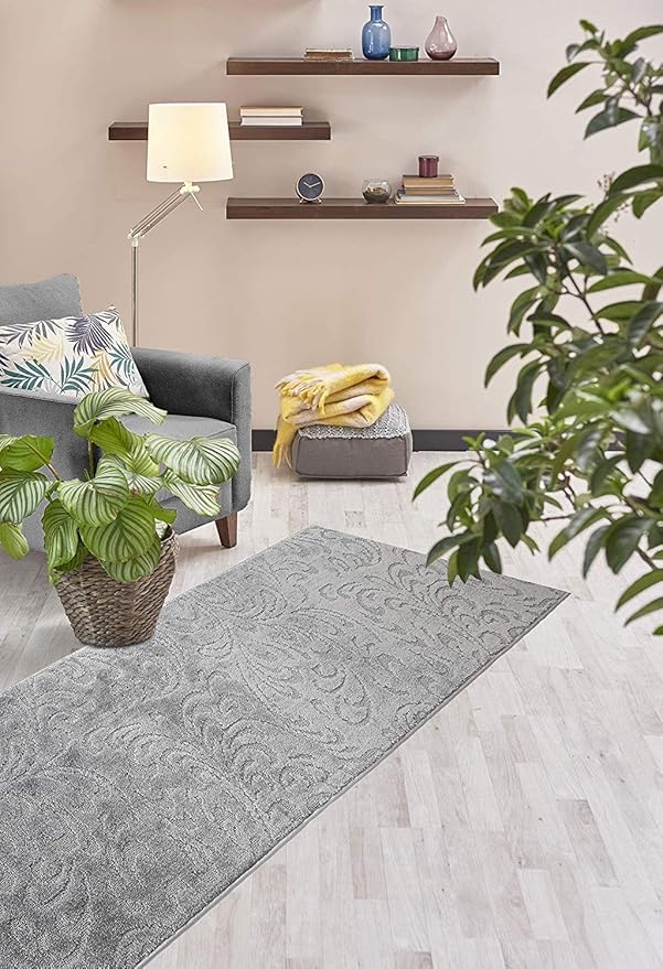 Custom Length Hallway Runner Rug,Slip Resistant,Floral Grey, 26 Inch X 29 feet, Sold and Priced Per Foot