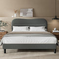 Queen Size Bed Frame with Headboard, upholstered Bed Frame Queen Size, Teddy Soft Boucle Fabric, Soft Cloud Marshmallow Shape Upholstered Headboard, No Box Spring Needed, Noise Free (Grey)