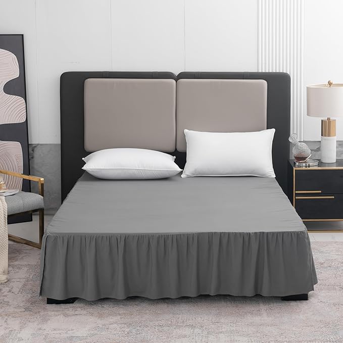 Grey Bed Skirt Full Size Ruffled Bed Skirt with Split Corners, 16 Inch Drop Dust Ruffle Bed Skirts with Platform, Grey