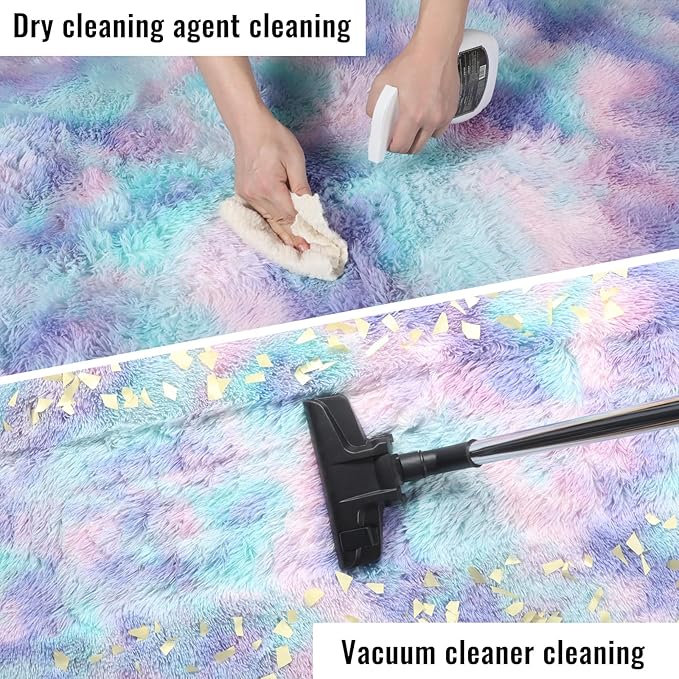 PAGISOFE Soft Purple Rainbow Rugs for Living Room, Fluffy 5x7 Area Rug, PlushCute Kawaii Rug for Bedroom Kids Room Baby Nursery, Girls Room Decor Mermaid Rugs Fuzzy Fur Pastel Carpet, Cozy Cloud Rug