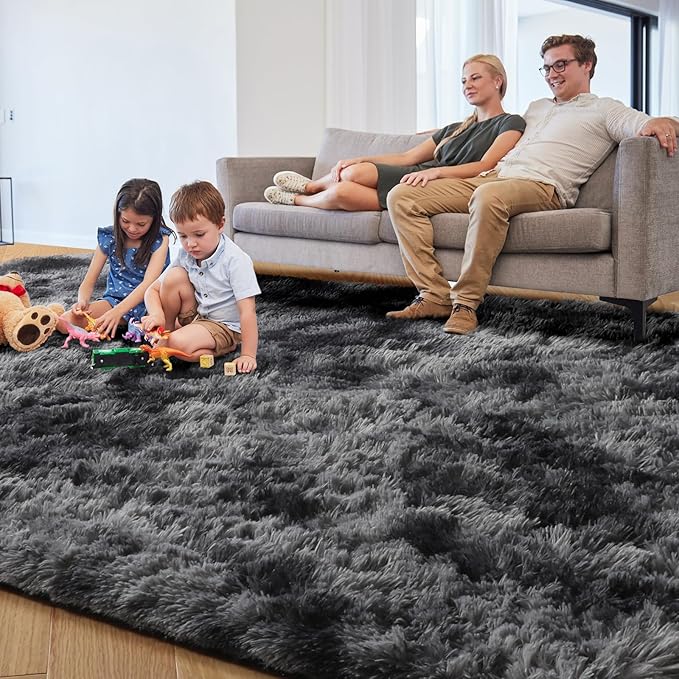 PAGISOFE Dark Grey Large Area Rugs for Living Room Carpet, 8x10 Rug, Big Fluffy Modern Area Rug, Shaggy Indoor Soft Rugs for Playroom, Men, Women, Kids Bedroom Rug, Home Decor, Plush Fuzzy Shag Rug