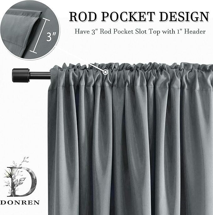 DONREN 2 Panels Blackout Curtain Panels for Bedroom - Room Darkening Thermal Insulated Drapes with Rod Pocket(Medium Grey,52 by 84 Inch)