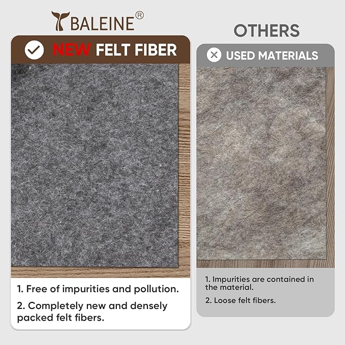 BALEINE Felt Non Slip Rug Pads, Extra Large 1/4" Thick Felt and Rubber Backing, Shock Absorbing Carpet Pad for All Carpets and Hardwood Floors (5x7 Ft)