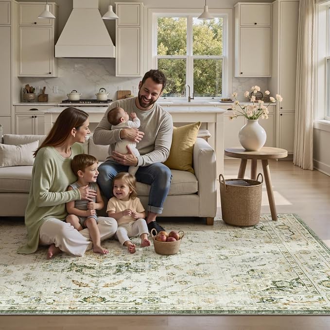 PADOOR 8X10 Area Rug,Rugs for Living Room,Soft Green Rugs for Bedroom,Machine Washable Rugs Non Slip Carpet,Rug for Dining Room Living Room Bedside Office