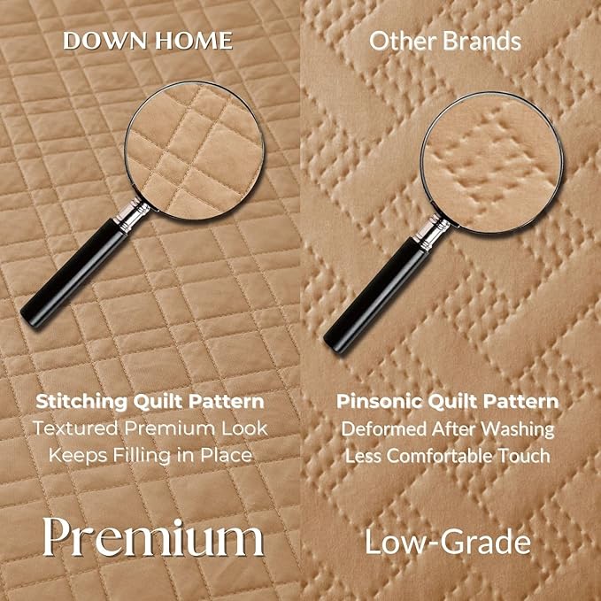 King Quilt Set with Shams Lightweight Quilted Bedspread Coverlet Thin Comforter Bed Cover Vintage Washed Quilted Blanket for All Season, Brushed Microfiber Diamond Stitching, Brown, 104"x92"
