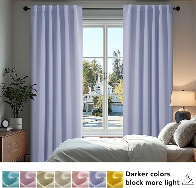 Deconovo Room Darkening Curtains Solid Back Tab and Rod Pocket Curtains Thermal Insulated Blackout Curtains for Office 52Wx95L Inch Light Purple Set of 2