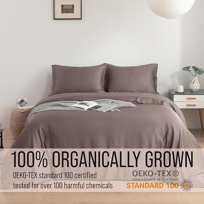 Bella Coterie Luxury Bamboo Viscose Queen Size Sheet Set | 100% Organically Grown | Ultra Soft | Cooling for Hot Sleepers | 18" Deep Pocket [Mocha]