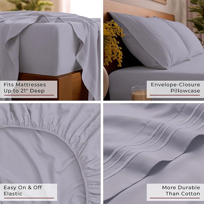 Mellanni Queen Sheet Set - 6-Piece Iconic Collection Bedding, (Including 4 Pillowcases), 21-Inch Extra Deep Pocket, Easy Care, Ultra Soft, Cooling Sheets, Brushed Microfiber - Lavender