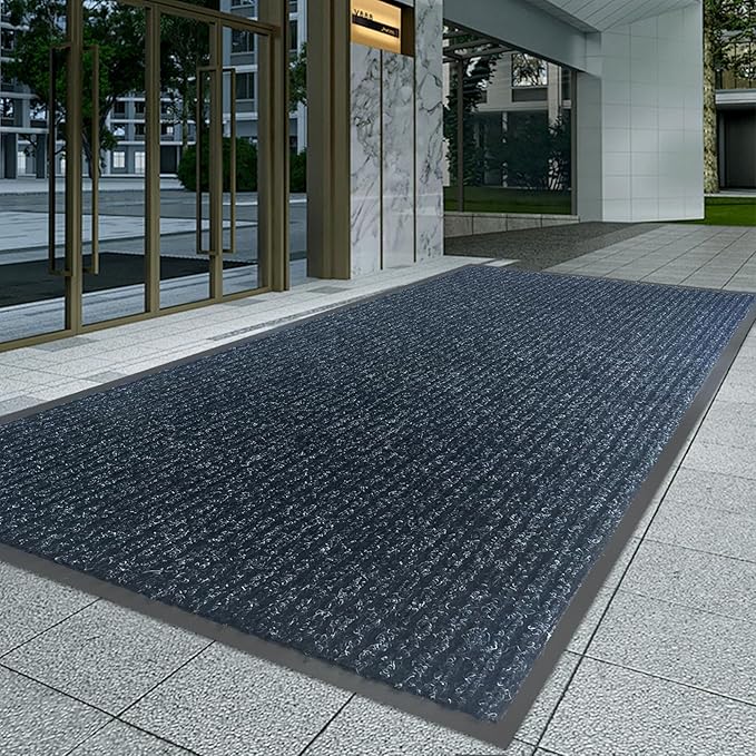 Front Door Mat,4'x8'Indoor Outdoor Door Mat,Heavy Duty Durable Welcome,Commercial Floor Mats Inside Outside Entrance, Waterproof All-Season, All-Weather Non Slip Backing Doormat for Entryway,Black