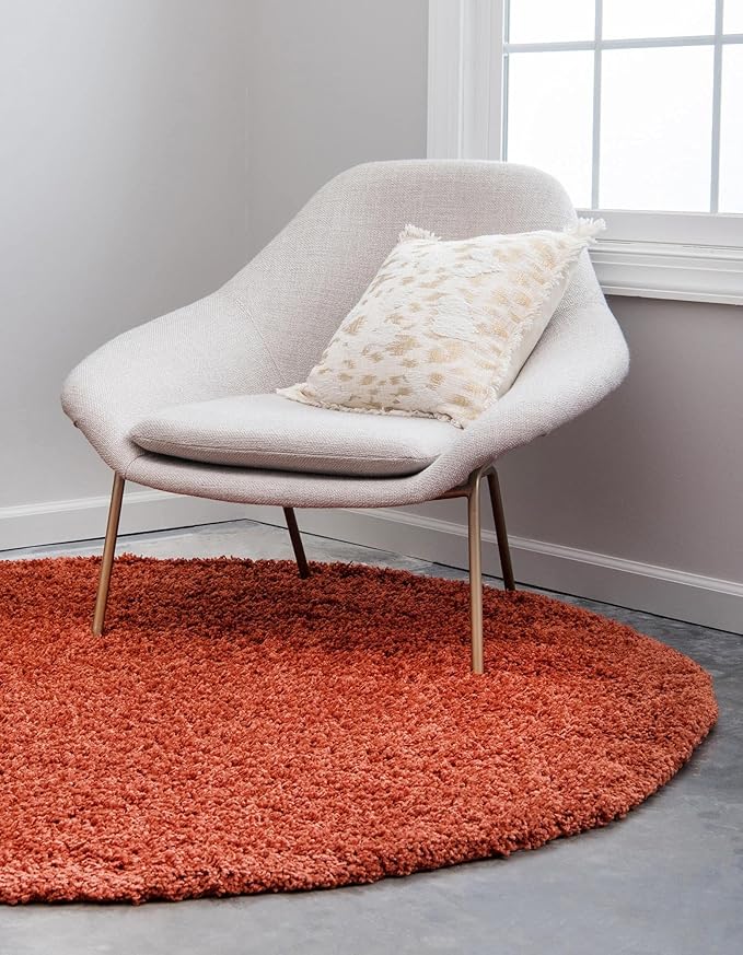Unique Loom Solid Shag Collection Area Rug (3' 3" Round, Terracotta)