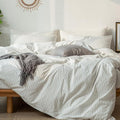 MooMee Striped Duvet Cover Set 100% Washed Cotton Linen Like Textured Breathable Durable Soft Comfy (White Dark Grey Wide Stripes, Alaska King 132"x120")