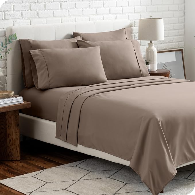 Bare Home Hotel Luxury King Sheet Set, Extra Soft - 6 Piece Set - Deep Pockets - Easy Fit - Cooling & Breathable - Wrinkle, Fade, Stain Resistant - Includes 4 Pillowcases (King, Taupe)