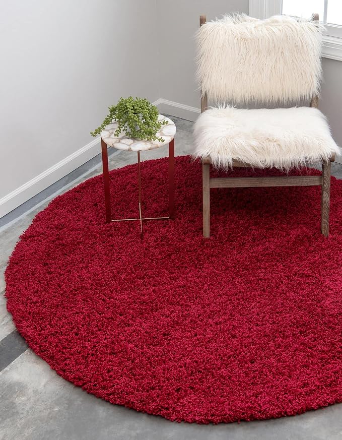 Unique Loom Solid Shag Collection Area Rug (4' 1" Round, Cherry Red)