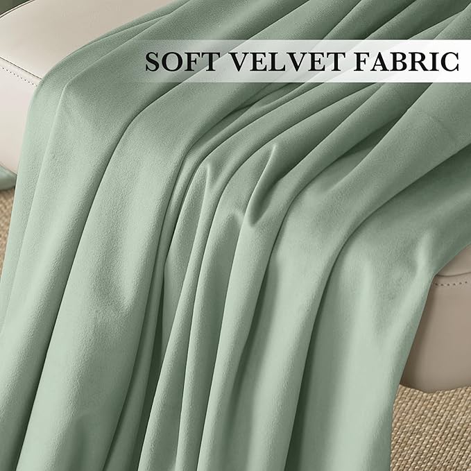 RYB HOME Mint Green Velvet Curtains 96 inches Long, Room Darkening, Floor-Length, Coastal Style Back Tab Velvet Drapes for Nursery Living Room Office, 52" W x L96 L, Auqa