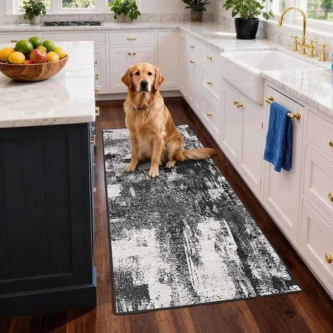 2x3 Washable Area Rug for Entryway：Soft Traditional Printed Area Rug Non-Slip Kitchen Rugs Low-Pile Medallion Indoor Door Mat Small Farmhouse Carpet for Entrance Foyer Bedside Black White 2x3