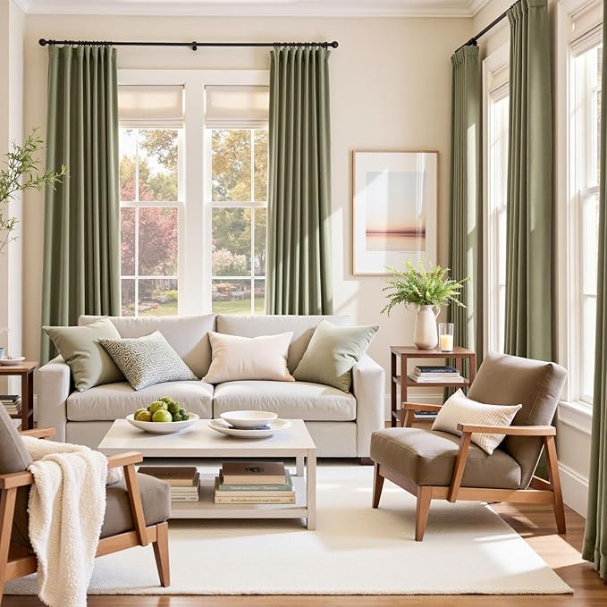 Lazzzy Velvet Blackout Curtains Thermal Insulated Room Window Drapes Super Soft Luxury Curtains for Living Room Bedroom Rod Pocket 2 Panels, Olive Sage, 62" W x 84" L