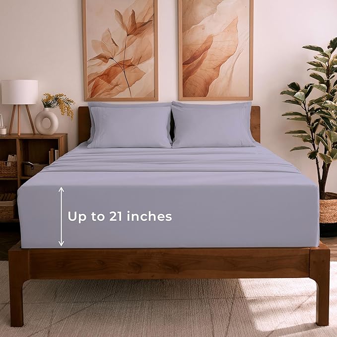 Mellanni Queen Sheet Set - 6-Piece Iconic Collection Bedding, (Including 4 Pillowcases), 21-Inch Extra Deep Pocket, Easy Care, Ultra Soft, Cooling Sheets, Brushed Microfiber - Lavender