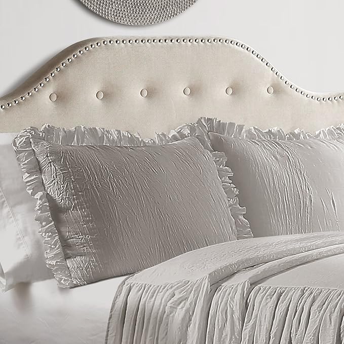 Lush Decor Ruffle Skirt Bedspread Set - 3-Piece Luxurious Farmhouse Bedding - Elegant Ruffle Detail - Timeless Style - Soft Lightweight Sheets - King, Grey
