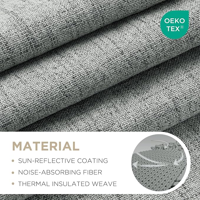 Joydeco Blackout Curtains for Bedroom - 63 Inch Long 100% Light Blocking 2 Panels Light Grey Drapes, Thermal Insulated Room Darkening Curtains, Linen Textured for Living Room, Rod Pocket & Back Tabs